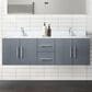 Lexora Home Geneva 60" Double Bathroom Vanity in Dark Grey with 2 cm White Quartz Top and Rectangular Sinks, , large