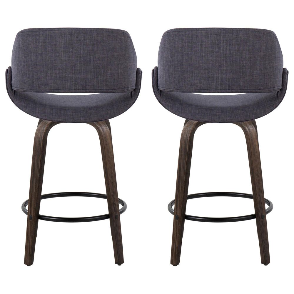 LumiSource Fabrico 26" Swivel Fixed-Height Counter Stool with Charcoal Fabric Upholstery in Black and Glazed Walnut (Set of 2), , large