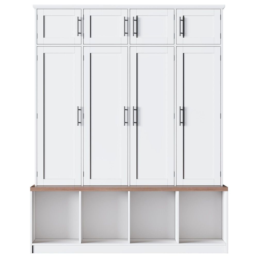 HOMLUX 4-Hook Hall Tree with 8-Door in White and Walnut, , large