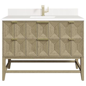 James Martin Vanities Emmeline 48" Single Vanity in Pebble Oak with Single Hole 3 cm White Zeus Quartz Top & Backsplash, , large