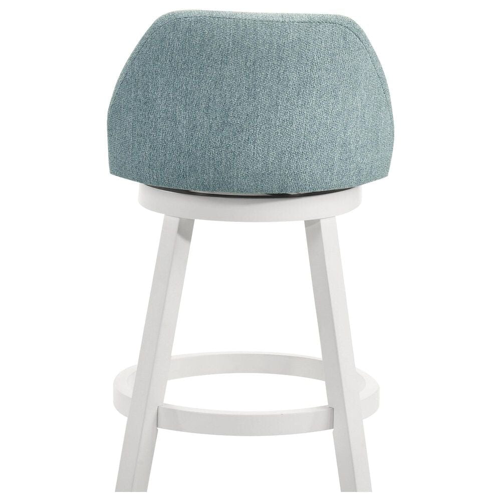 Armen Living Erika Swivel Counter Height Stool with Light Blue Upholstery in White, , large