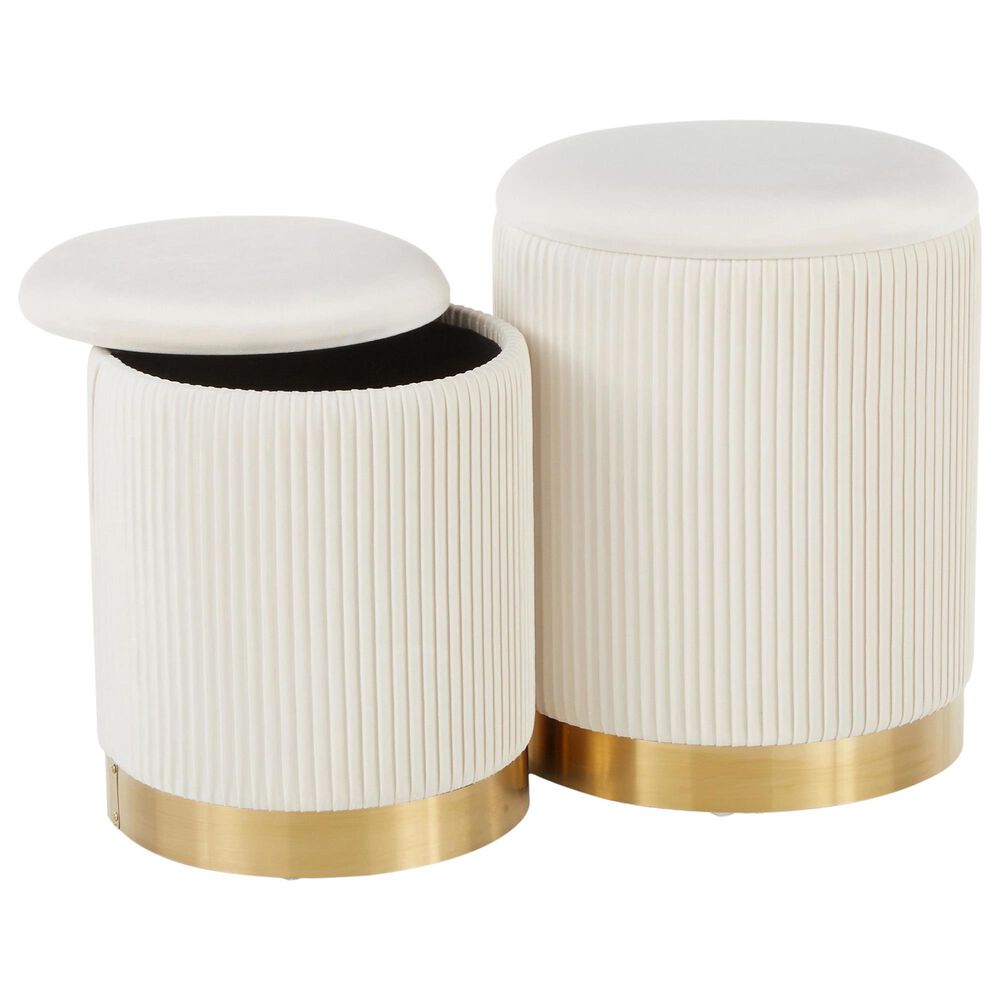Lumisource Marla 2-Piece Nesting Pleated Ottoman Set in Cream, , large