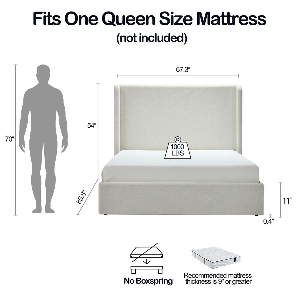 Hearth and Haven Carmen Queen Upholstered Platform Bed in Ivory, , large