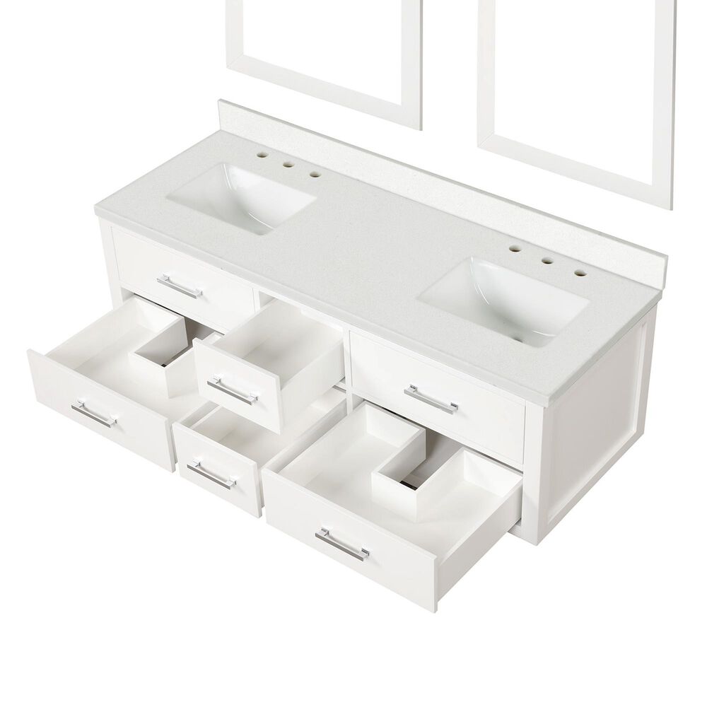 Lexora Home Castor 60&quot; Double Bathroom Vanity in White with White Quartz Top, Rectangular Sinks and 28&quot; Mirrors, , large