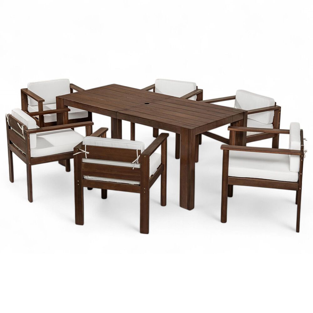 Hearth and Haven 7-Piece Outdoor Dining Set with Beige Cushions in Mocha, , large
