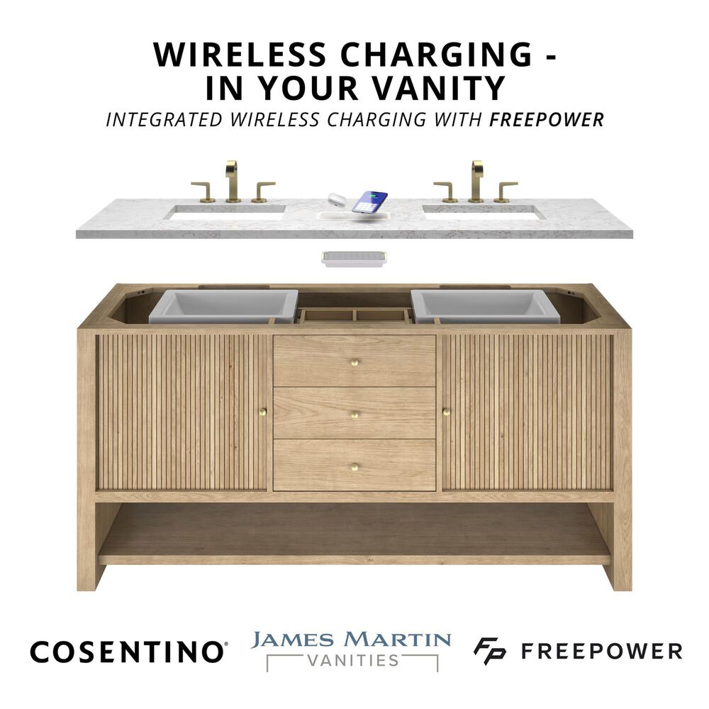 James Martin Vanities Brookfield 48" Single Bathroom Vanity in Honey Oak with 3 cm Eternal Jasmine Pearl Silestone Top, Rectangle Sink and FreePower Wireless Charger, , large