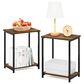 HOMLUX 2-Tier Metal Frame End Table with Open Shelf in Amber Pine and Black (Set of 2), , large