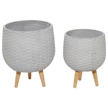 Maple and Jade 15" Farmhouse Diamond Round Planter in Light Gray and Brown (Set of 2), , large
