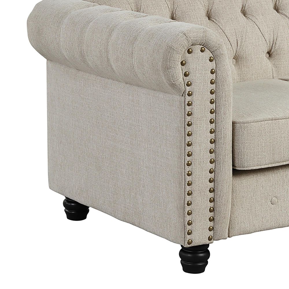 Morden Fort Chesterfield 2-Piece Stationary Linen Chair and Sofa Set in Beige, , large