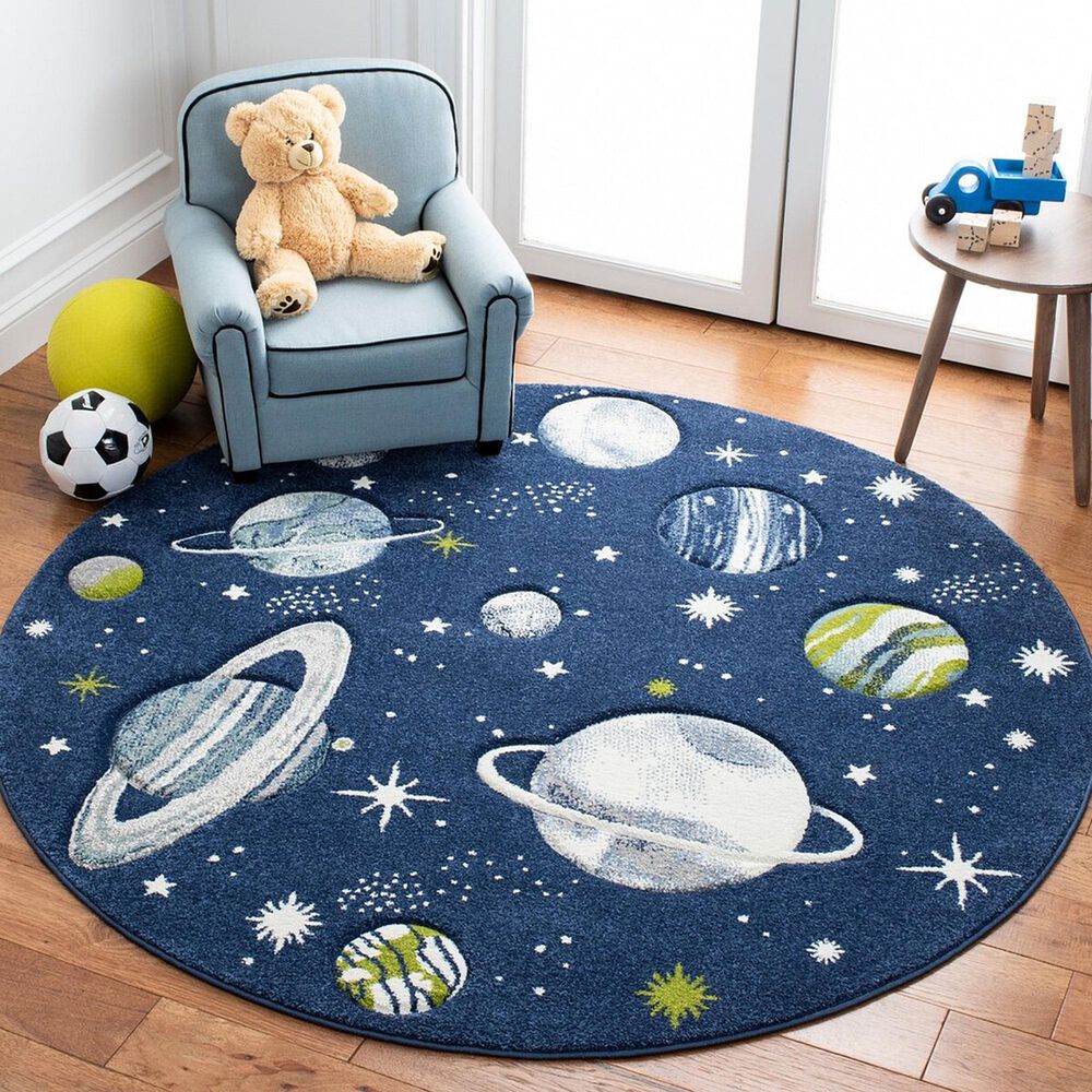 Safavieh Carousel CRK103 3&#39; Round Navy and Ivory Kids  Area Rug, , large