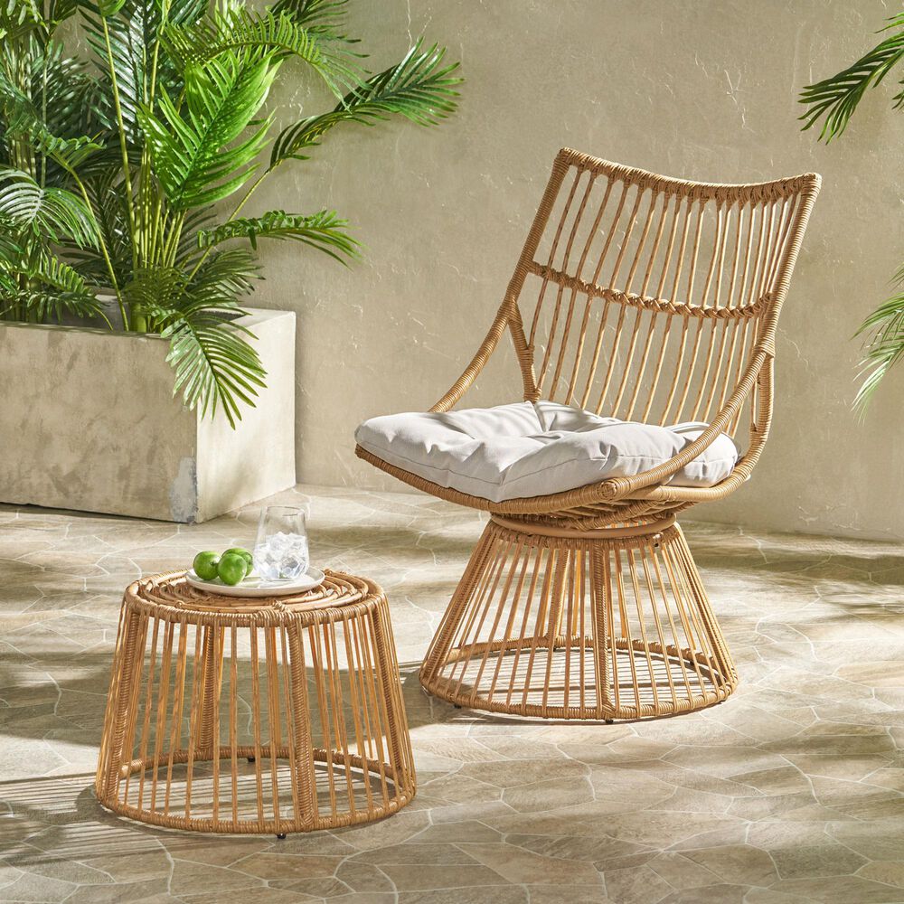 Hearth and Haven Elaine 2-Piece Patio Chat Set with Beige Cushion in Light Brown, , large