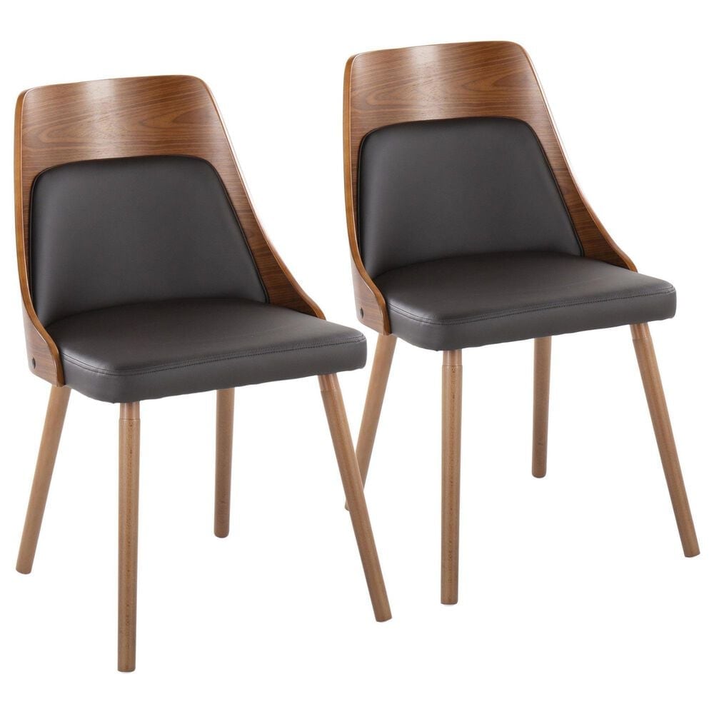 LumiSource Anabelle Side Chair with Brown Faux Leather Cushion in Walnut (Set of 2), , large