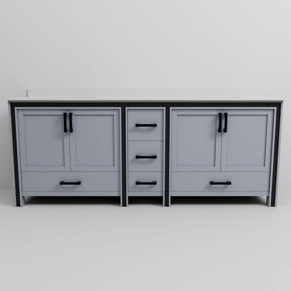 Lexora Home Ziva 84&quot; Double Bathroom Vanity in Dark Grey with 2 cm White Quartz Top and Rectangular Sinks, , large