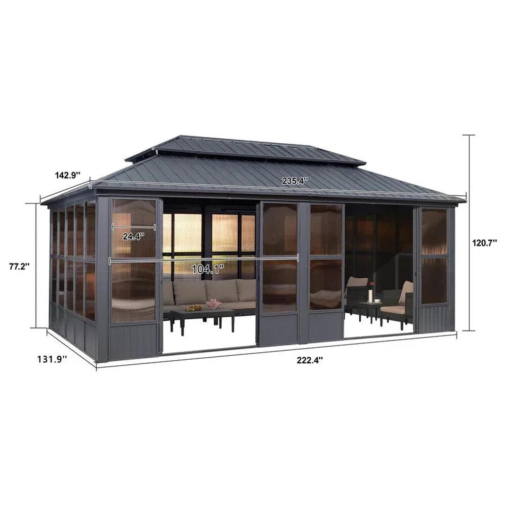 HOMLUX 12' x 20' Outdoor Hardtop Gazebo with Aluminum Frame, Double Galvanized Roof, Detachable Windows, Solarium Sunroom in Gray, , large