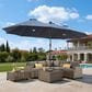 HOMLUX 2-Piece 14.5 ft Patio Umbrella and All-weather Rattan, Square Coffee Table Outdoor Set in Dark Blue, , large
