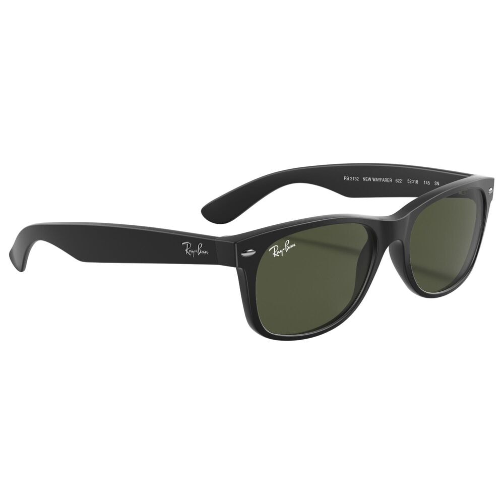 Rayban Glasses New Wayfarer Classic Sunglasses with G-15 Green Lenses in Matte Rubber Black, , large