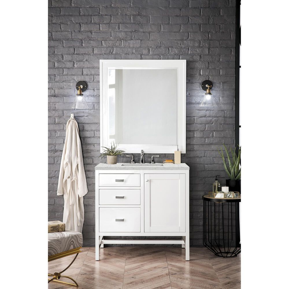 James Martin Vanities Addison 36&quot; Single Bathroom Vanity in Glossy White with 3 cm Eternal Jasmine Pearl Quartz Top and Rectangular Sink, , large