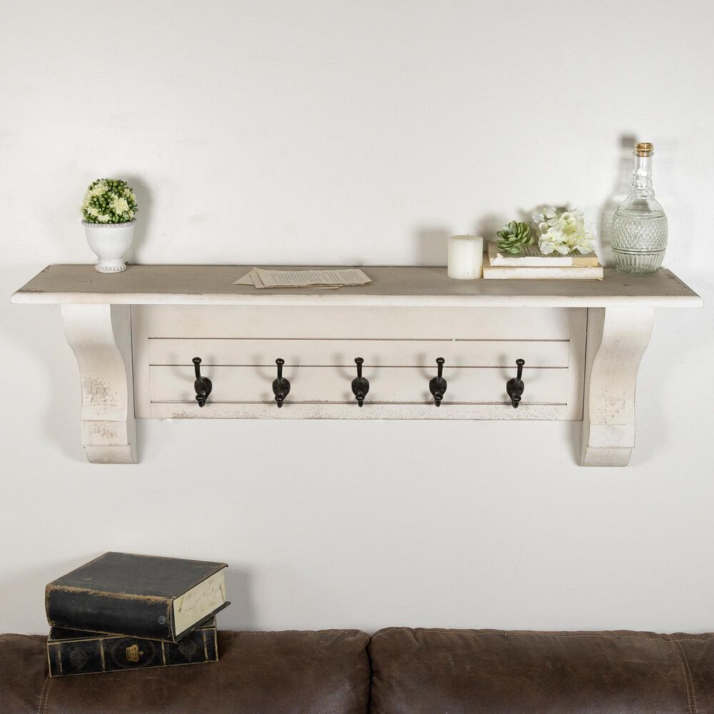 VIP Home and Garden American Mercantile Shelf with Hooks in Antique White, , large