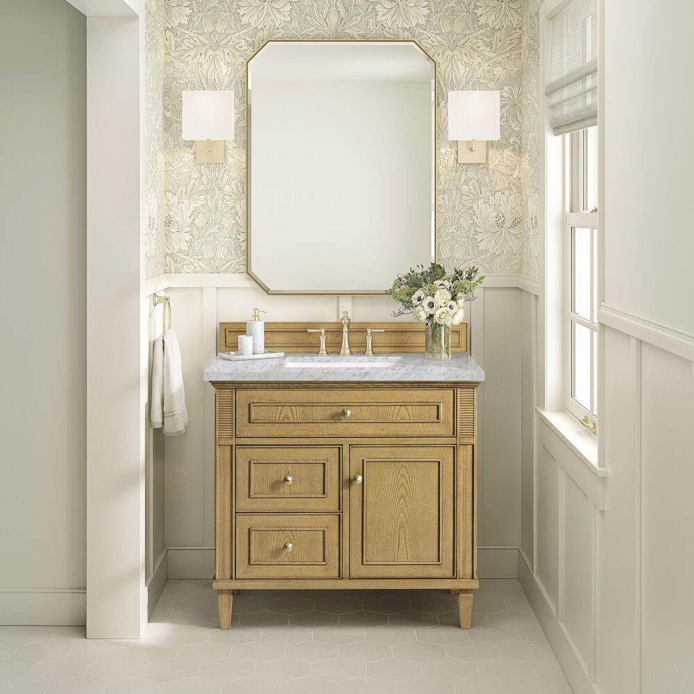 James Martin Vanities Lorelai 36&quot; Single Vanity in Light Natural Oak with 3 cm Carrara White Marble Top, , large