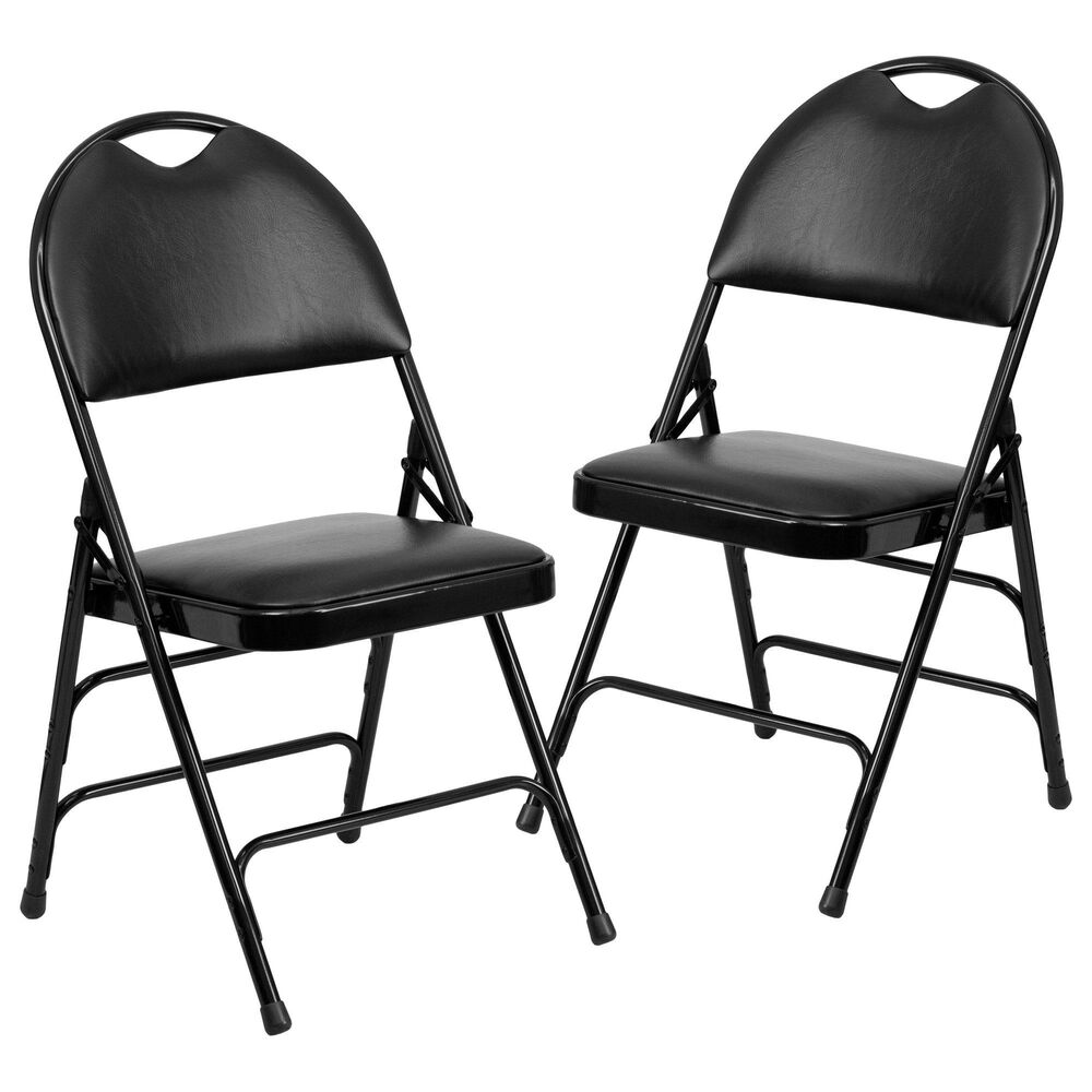 Flash Furniture Hercules Folding Chair with Faux Leather Seat in Black