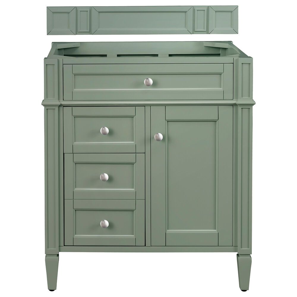 James Martin Vanities Brittany 30" Single Bathroom Vanity in Smokey Celadon with 3 cm Victorian Silver Quartz Top and Rectangular Sink, , large