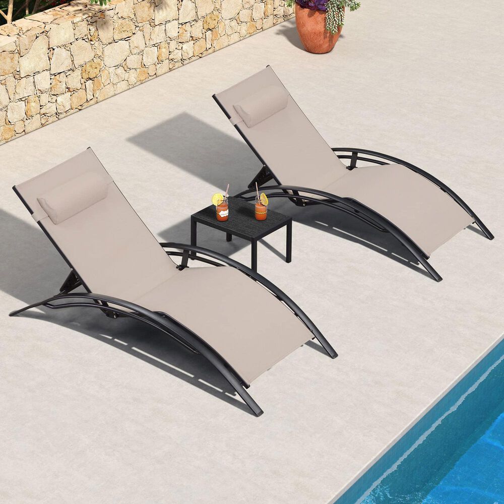 HOMLUX 3-Piece Oversized Patio Chaise Lounge Set in Beige, , large