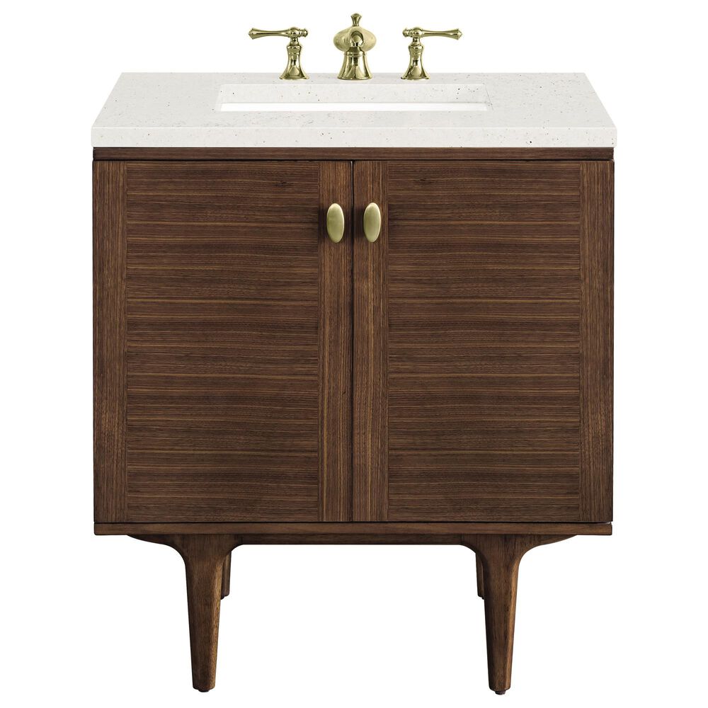 James Martin Vanities Amberly 30&quot; Single Bathroom Vanity in Mid-Century Walnut with 3 cm Lime Delight Quartz Top and Rectangular Sink, , large