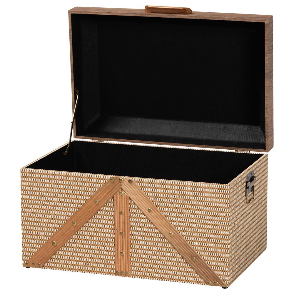 Baxton Studio Kande Storage Trunk with Hinged Top in Light Brown, Walnut and Bronze, , large