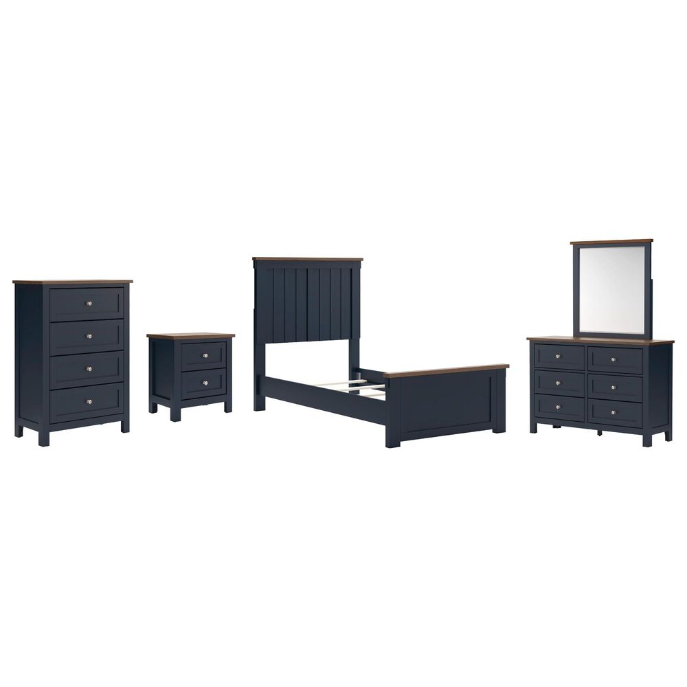 Ashley Landocken 5-Piece Twin Bedroom Set in Brown and Blue, , large