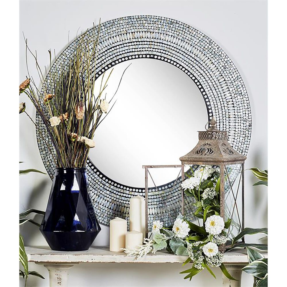 Maple and Jade Mother of Pearl Wall Mirror in Gray, , large