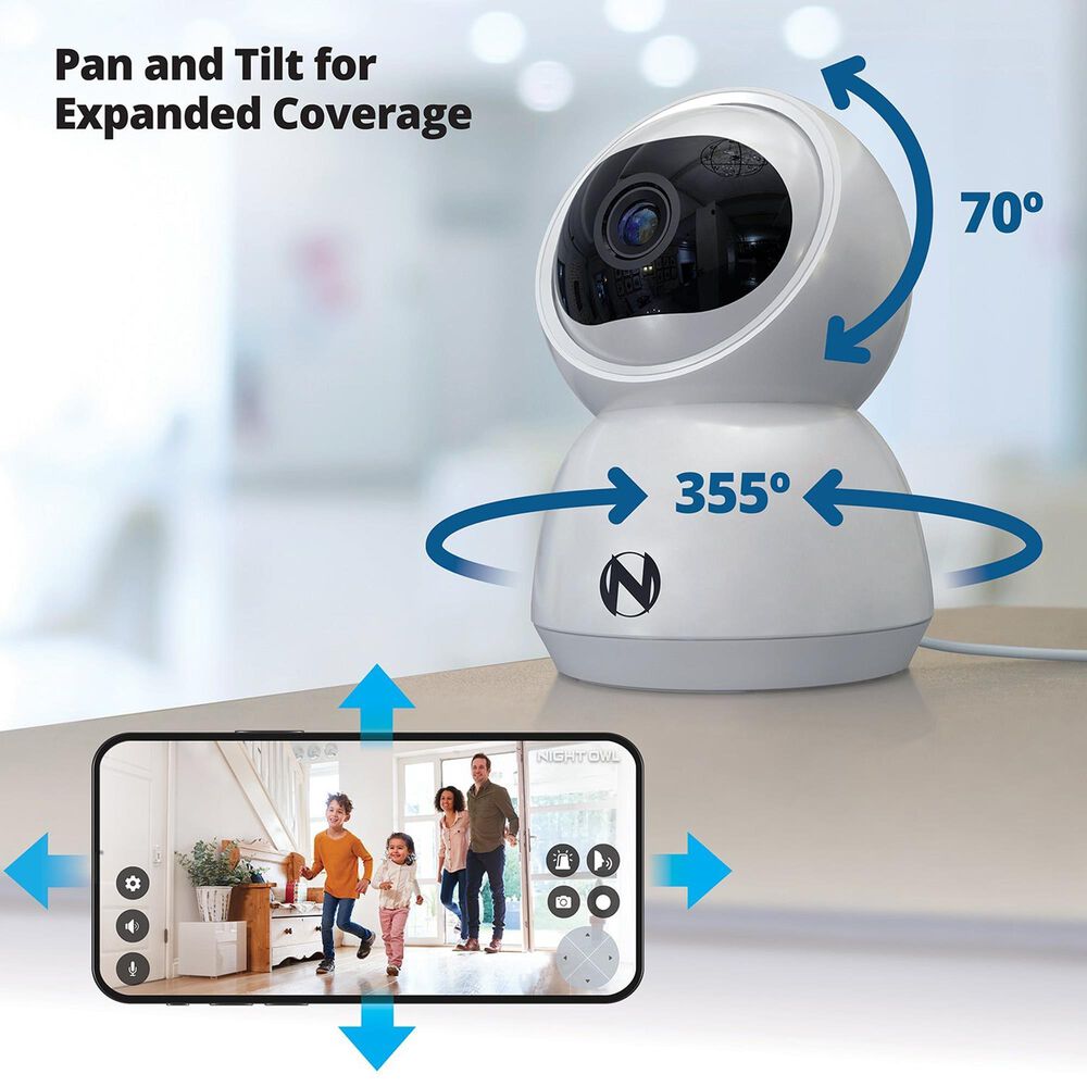 Night Owl Indoor Wi-Fi IP Plug In 3MP Deterrence Camera with Pan, Tilt and 2-Way Audio - White, , large