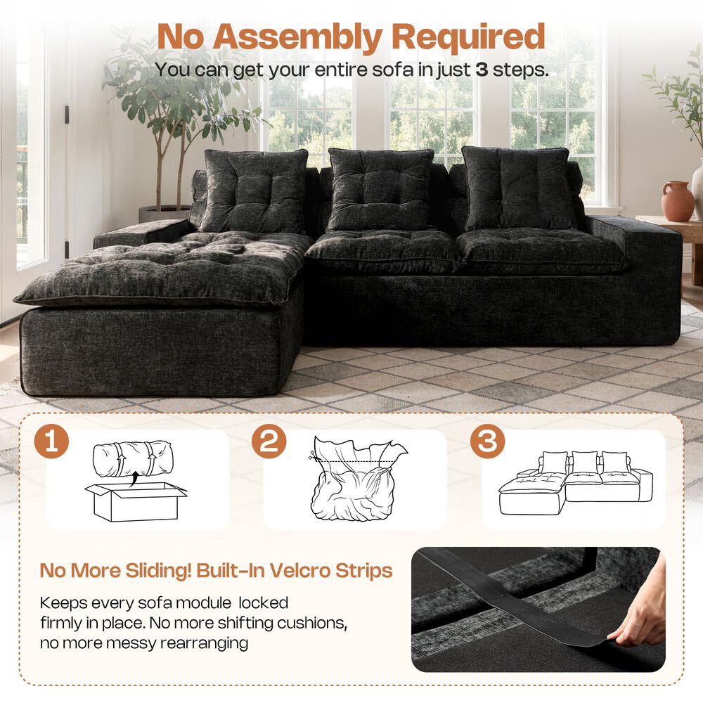 HOMLUX 2-Piece Left Facing Sectional with Chaise in Black, , large