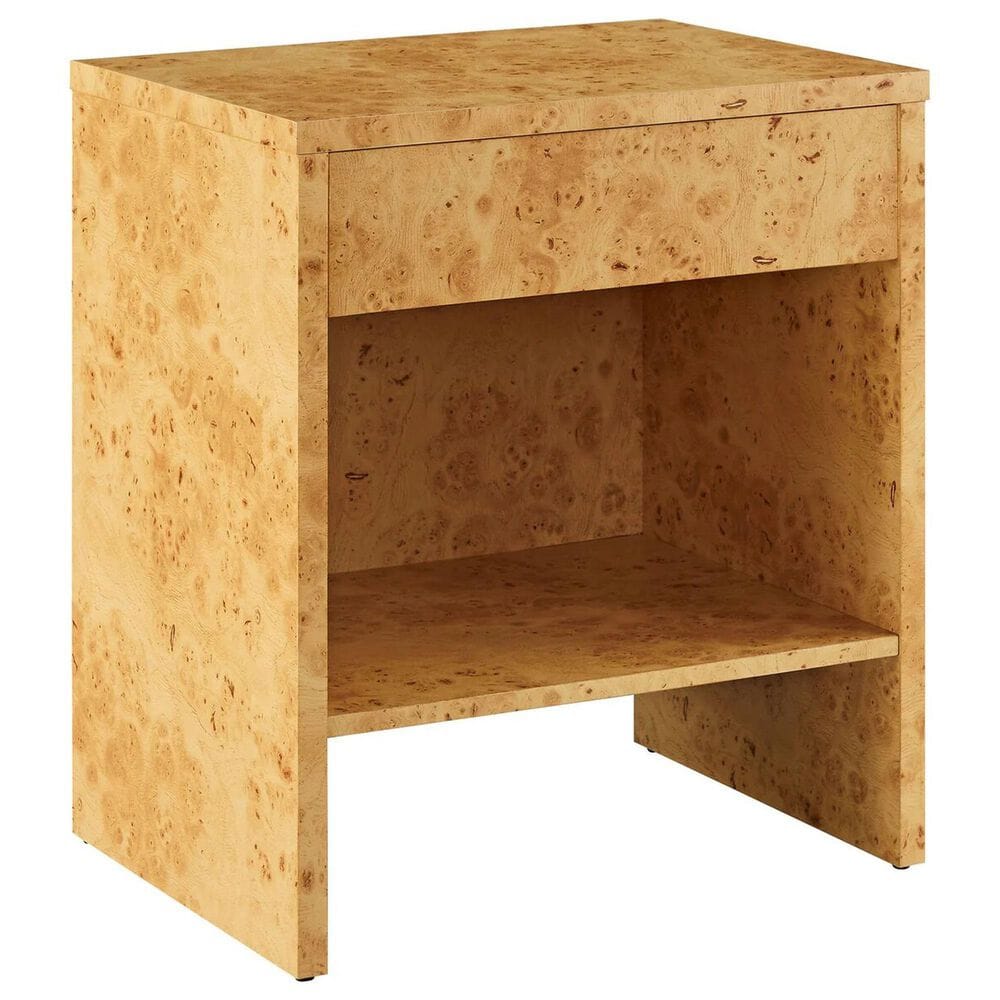 Modway Hudson 1 Drawer Burl Wood Nightstand With Shelf in Natural, , large