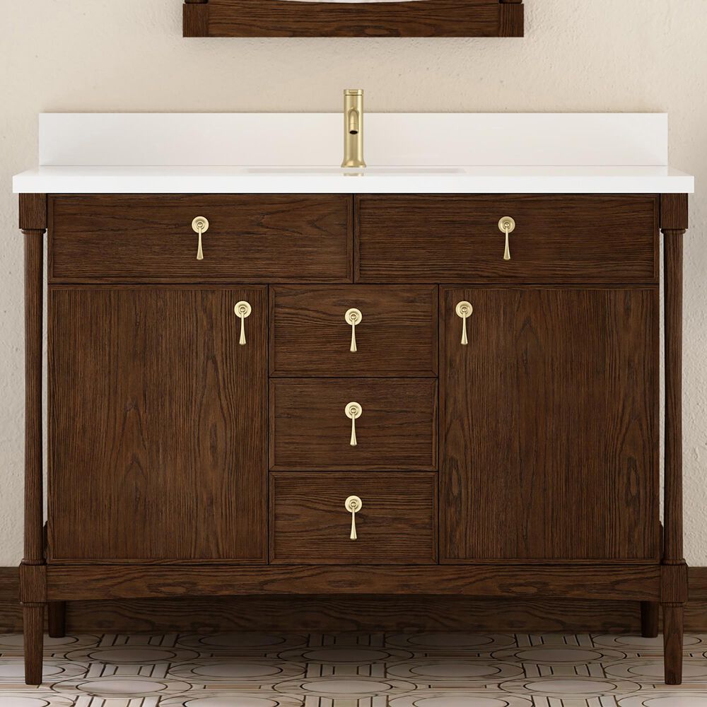 James Martin Kinnsden 48" Single Bathroom Vanity in Sable Oak with Single Hole 3 cm White Zeus Silestone Top and Rectangular Sink, , large