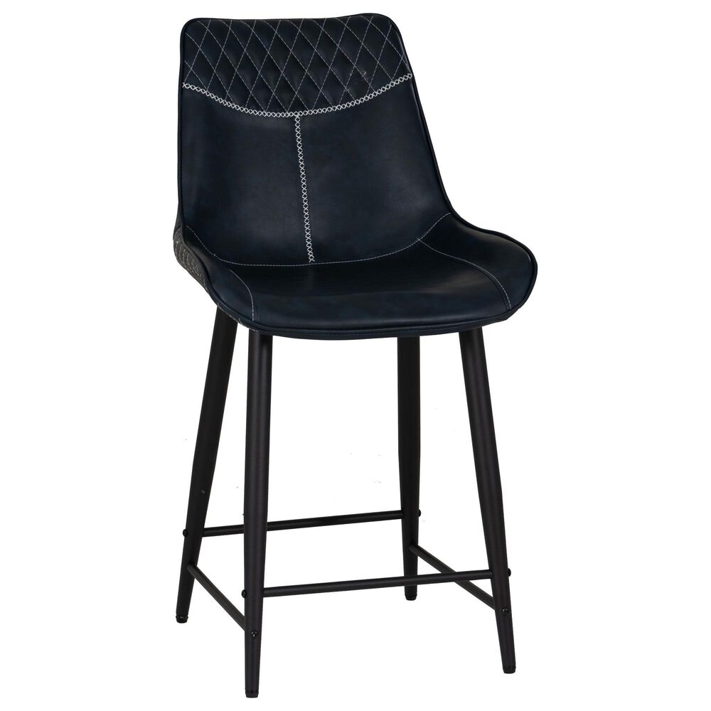 Linon Home Decor Elder 24" Counter Stool with Navy Cushion in Black, , large