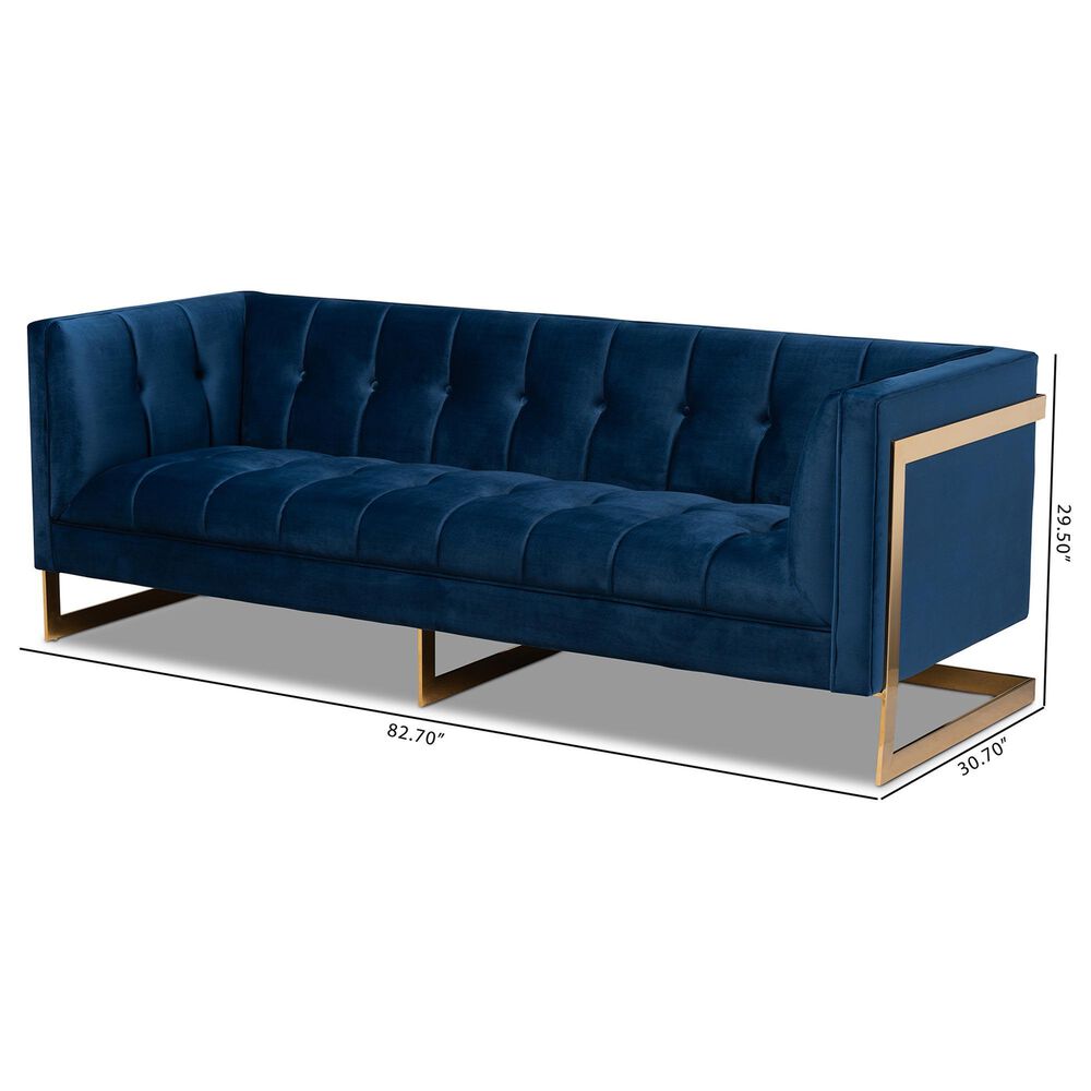 Baxton Studio Ambra Stationary Sofa in Royal Blue Velvet, , large