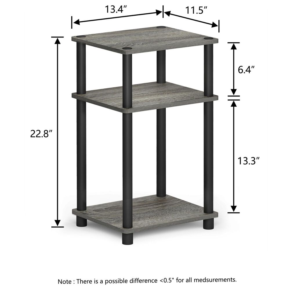 HOMLUX 3-Tier Turn-N-Tube End Table in French Oak Grey and Black (Set of 2), , large