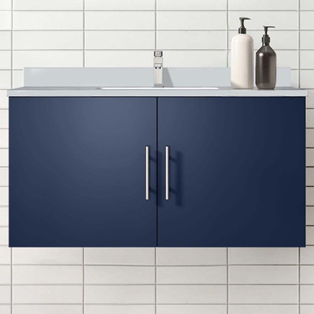 Lexora Home Geneva 36&quot; Single Bathroom Vanity in Navy Blue with 2 cm White Quartz Top and Rectangular Sink, , large