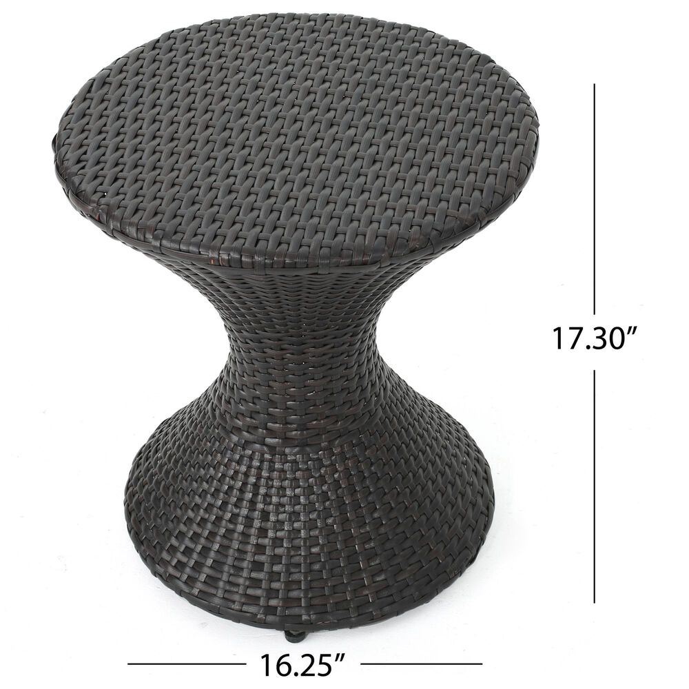 Hearth and Haven Outdoor Sleek Hourglass Wicker Side Table with Iron Frame in Brown Multi, , large