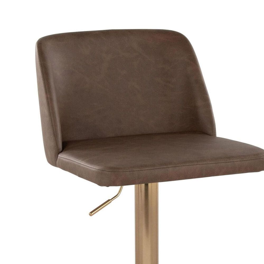 LumiSource Toriano Swivel Adjustable Bar Stool with Espresso Faux Leather Upholstery in Gold (Set of 2), , large