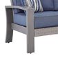 Ashley Half Moon Beach Stationary Loveseat with Blue Cushions in Gray, , large