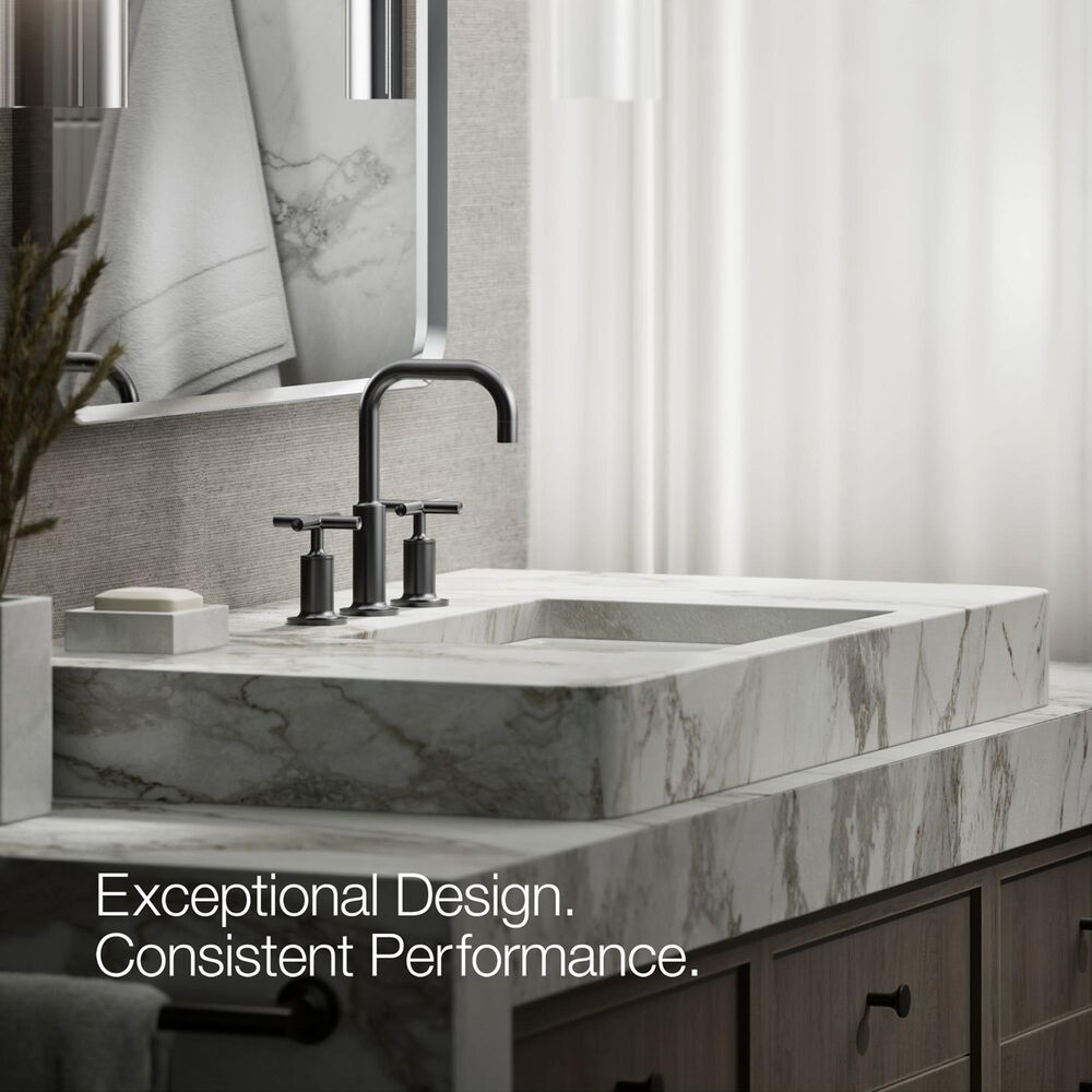 Kohler Purist Widespread Bathroom Sink Faucet with Cross Handles and High Gooseneck Spout in Matte Black, , large