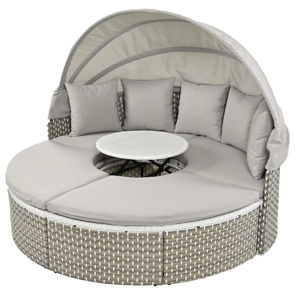 HOMLUX Patio Furniture Round Outdoor Sectional Sofa Set in Grey, , large