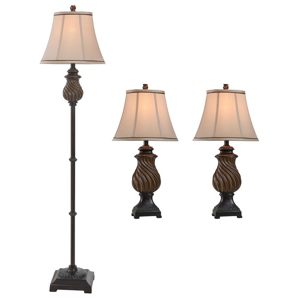 Stylecraft Lamps 3-Piece Lamp Set in Toffee Wood, , large