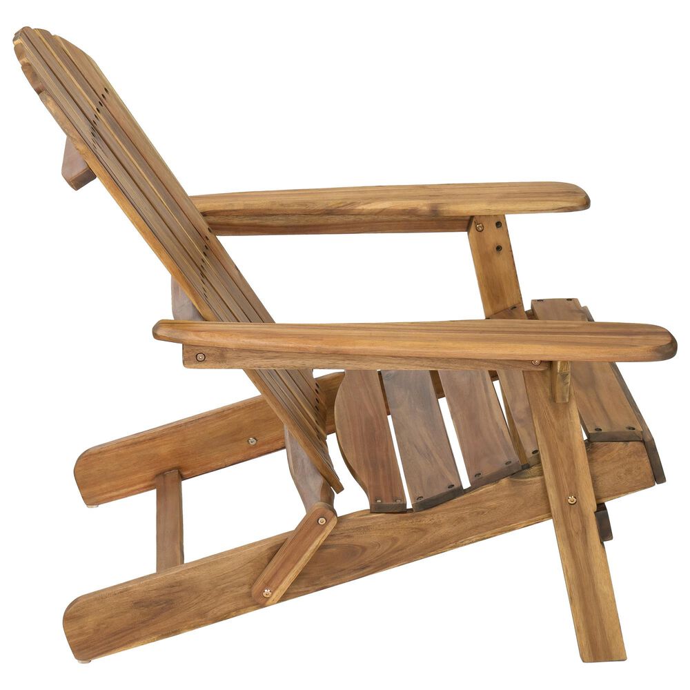 Hearth and Haven Outdoor Folding Adirondack Chair with Slatted Back and Wide Armrests in Teak, , large
