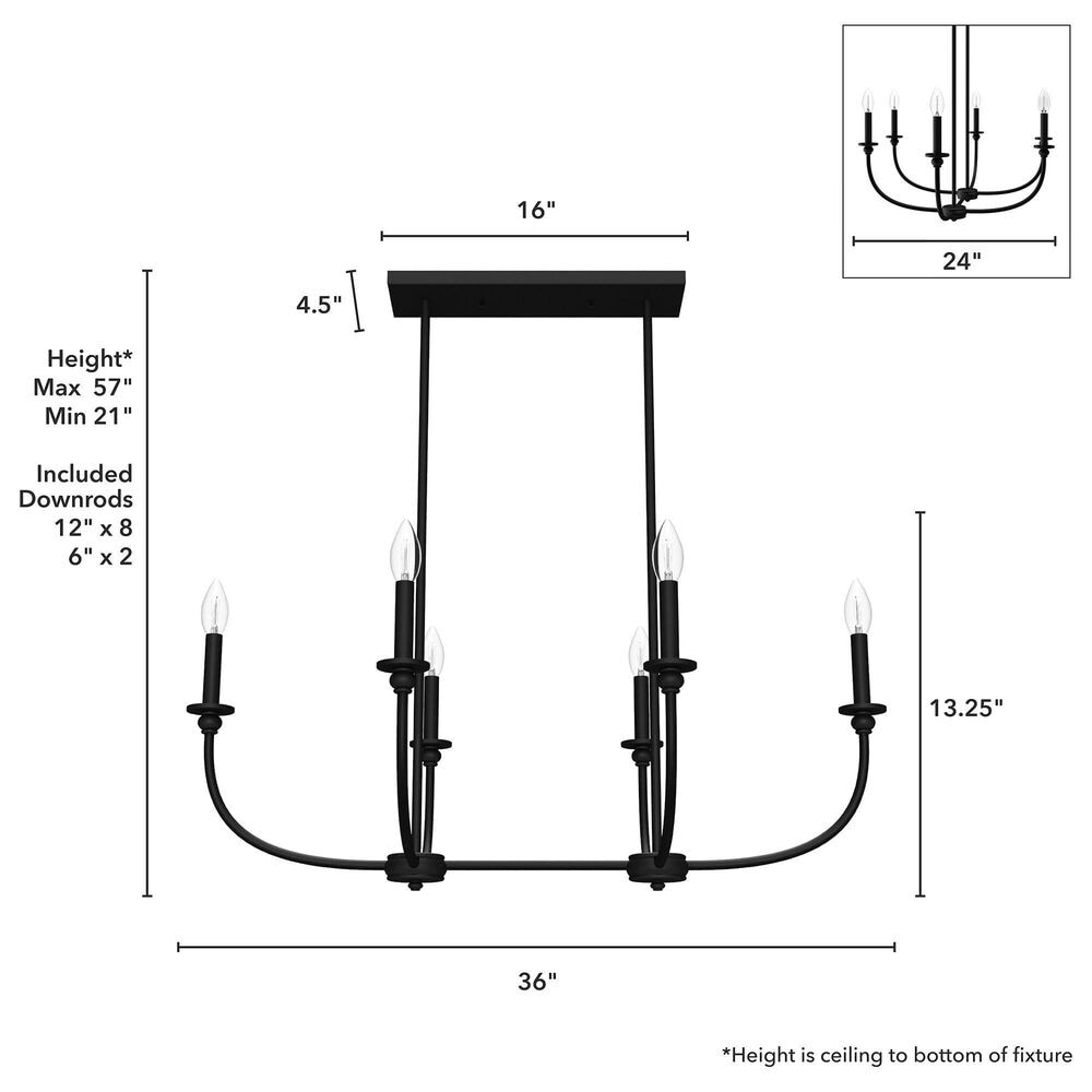 Hunter Southcrest 6-Light Linear Chandelier in Flat Matte Black, , large