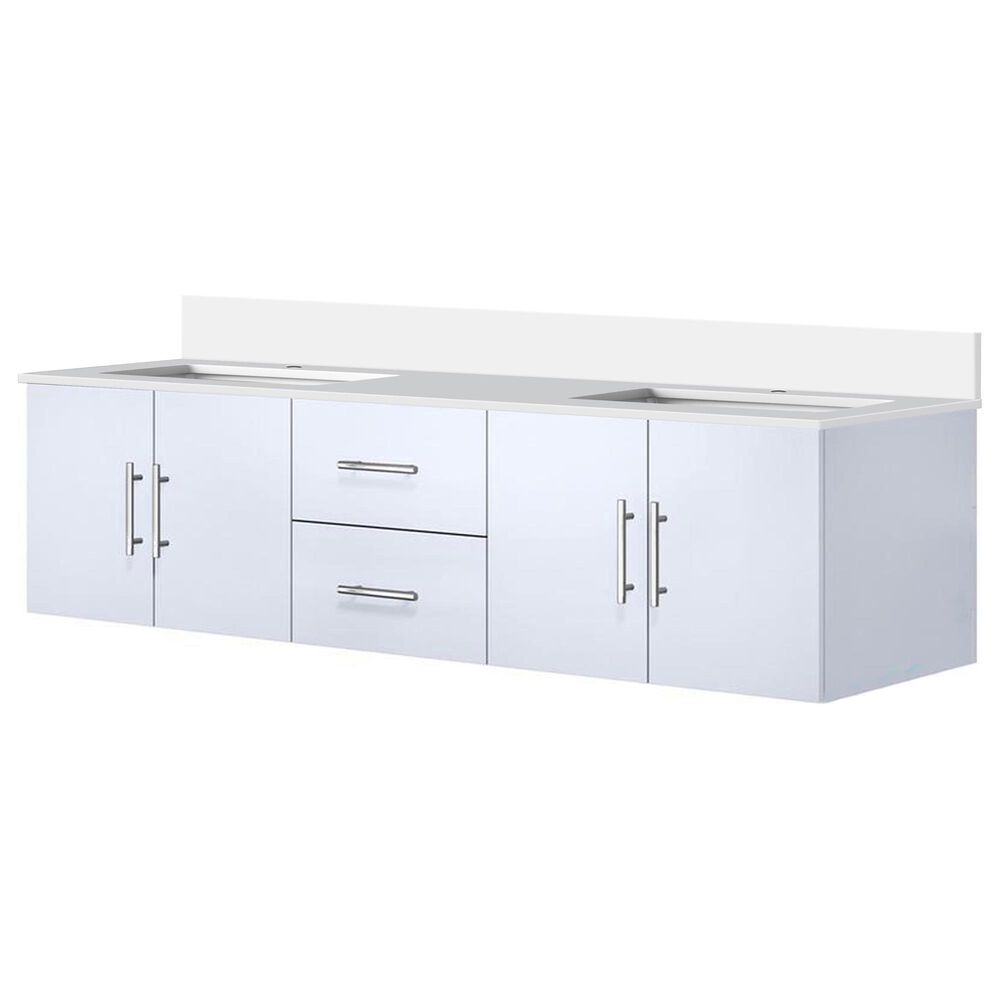 Lexora Home Geneva 72" Double Bathroom Vanity in Glossy White with 2 cm White Cultured Marble Top and Rectangular Sinks, , large