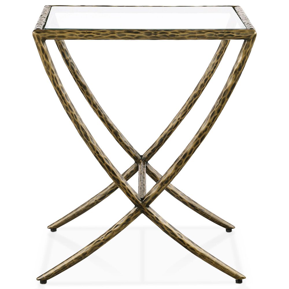 Furniture of America Lalia Side Table with Tempered Glass Top and X-Base in Matte Gold, , large