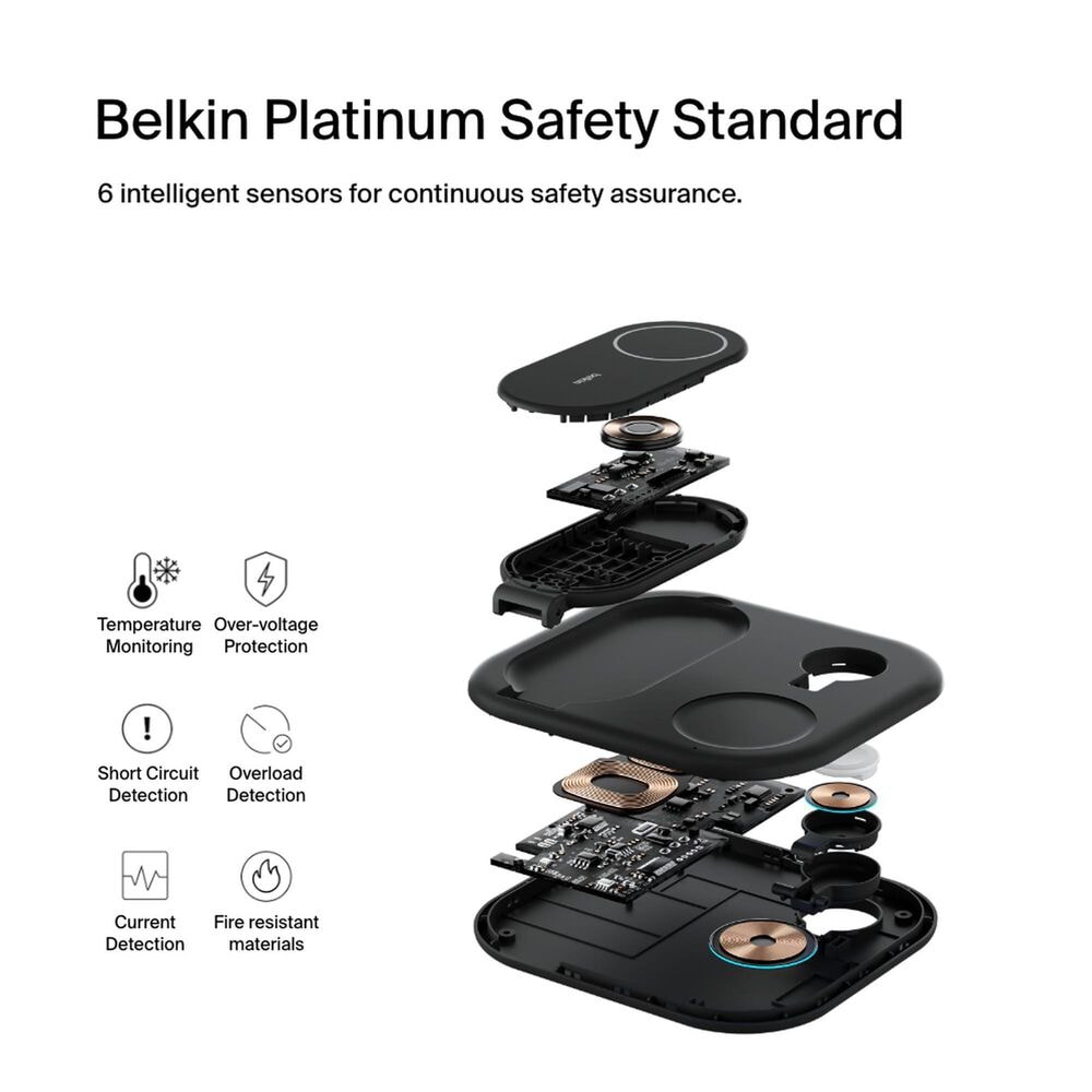 Belkin BoostCharge 3-in-1 Magnetic Foldable Wireless Charger in Black, , large