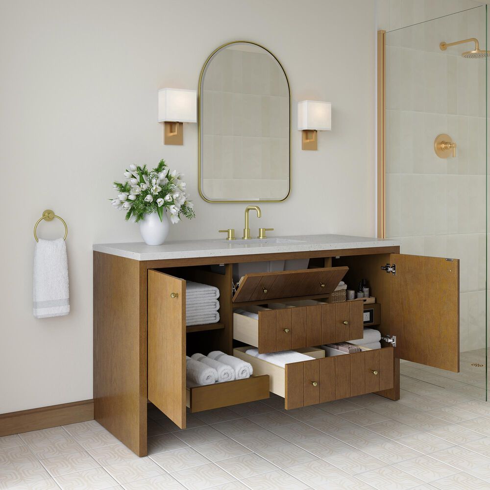 James Martin Hudson 60" Single Bathroom Vanity in Honey Oak with 3 cm Lime Delight Silestone Top and Rectangular Sink, , large